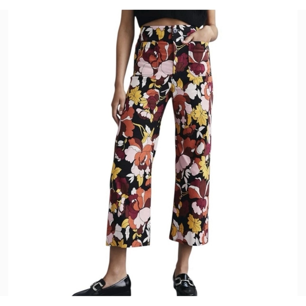 Maeve Theโ Colette Crop Wide-Leg Pants Women's size 26 P Floral Anthropologie